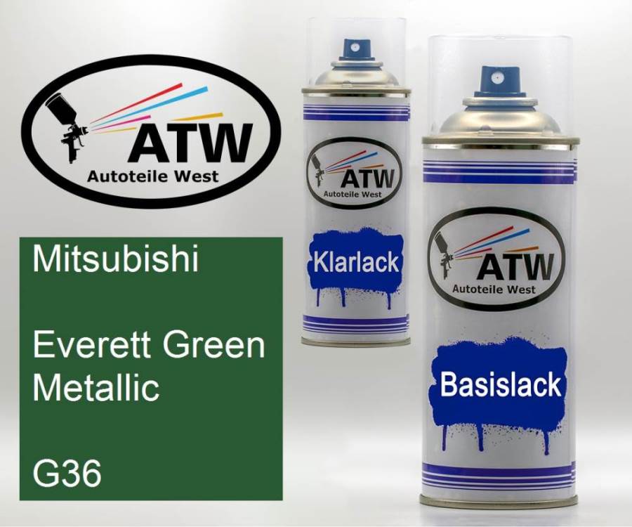 Mitsubishi, Everett Green Metallic, G36: 400ml Sprühdose + 400ml Klarlack - Set, von ATW Autoteile West.